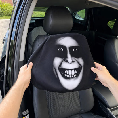 Grinning Face Car Headrest Cover – Funny Creepy Smile Car Seat Decor