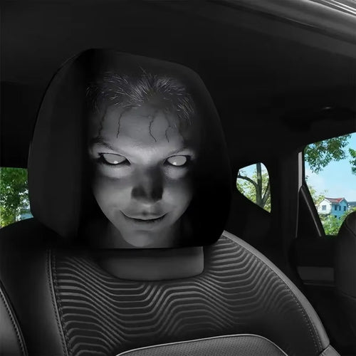 Grinning Face Car Headrest Cover – Funny Creepy Smile Car Seat Decor