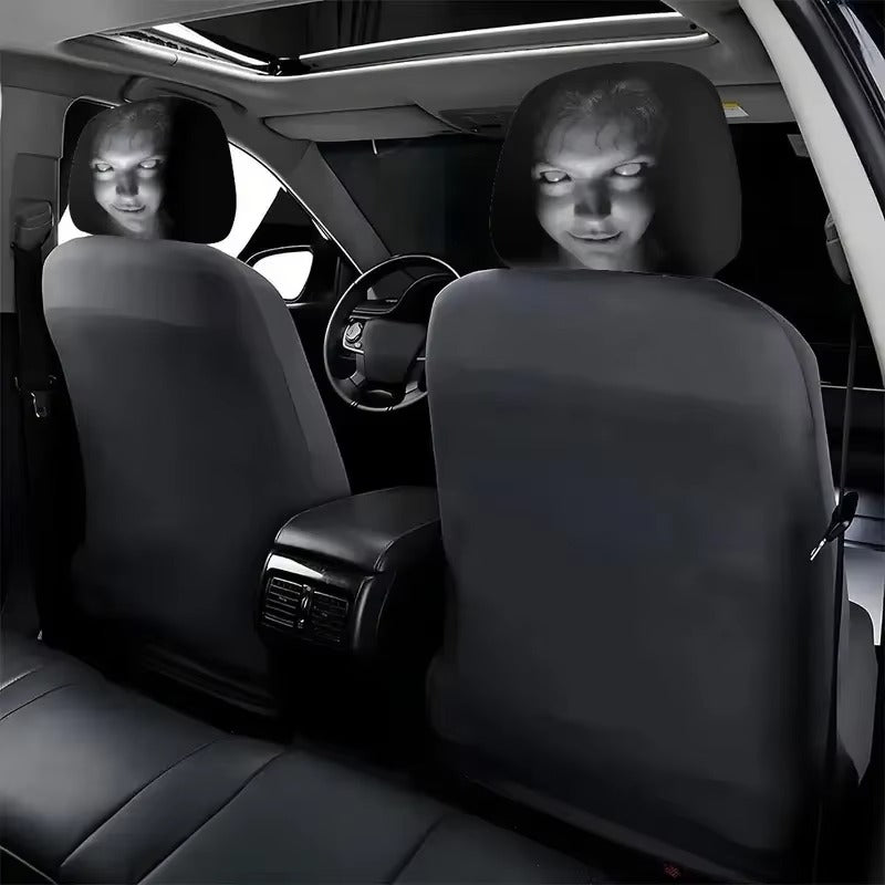 Grinning Face Car Headrest Cover – Funny Creepy Smile Car Seat Decor