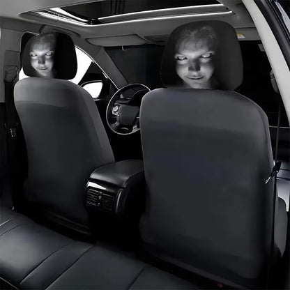 Grinning Face Car Headrest Cover – Funny Creepy Smile Car Seat Decor